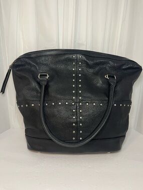 Tignanello Black Leather Studded Shoulder Tote